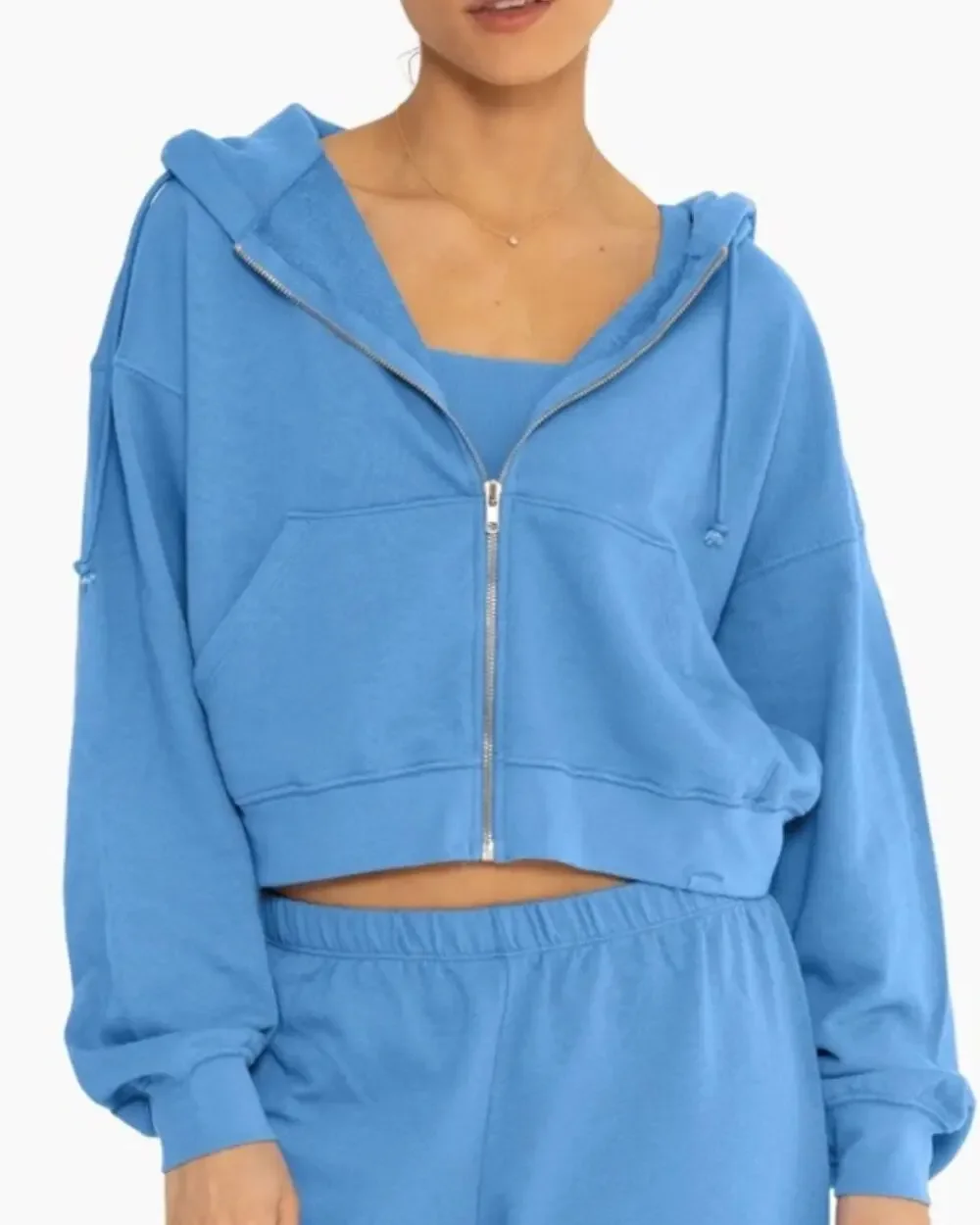 SET ACTIVE Lightweight Sweats Full Zip Up Classic Hoodie Jacket Blue Small